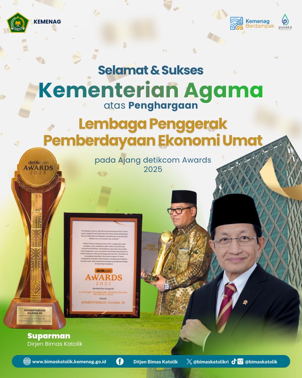 Selamat & Sukses Kementerian Agama atas Penghargaan Lembaga Penggerak Pemberdayaan Ekonomi Umat dalam ajang detikcom Awards 2025