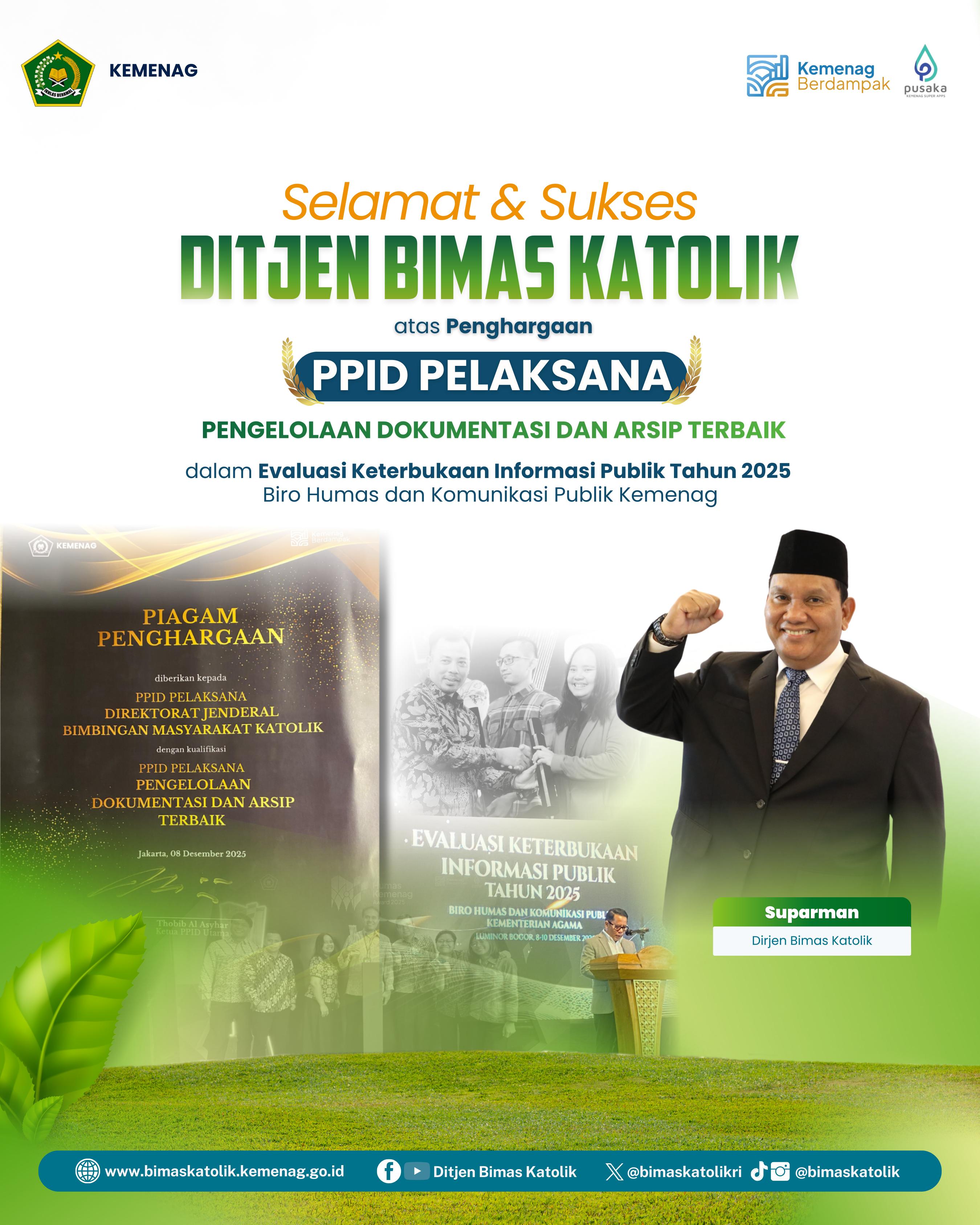 Bimas Katolik Raih Penghargaan PPID Pelaksana Terbaik 2025