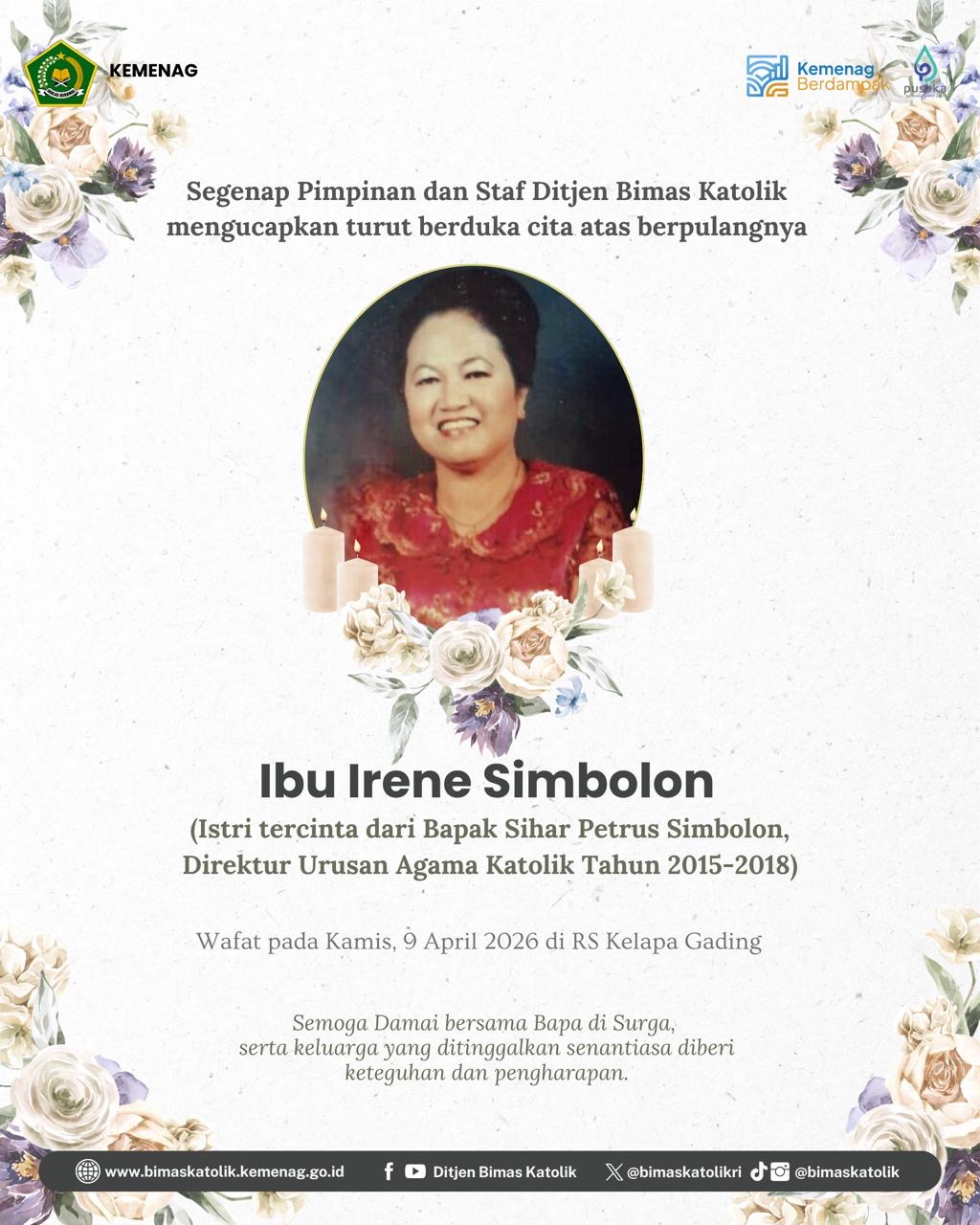 Turut Berduka Cita atas Meninggalnya Ibu Irene Simbolon.
