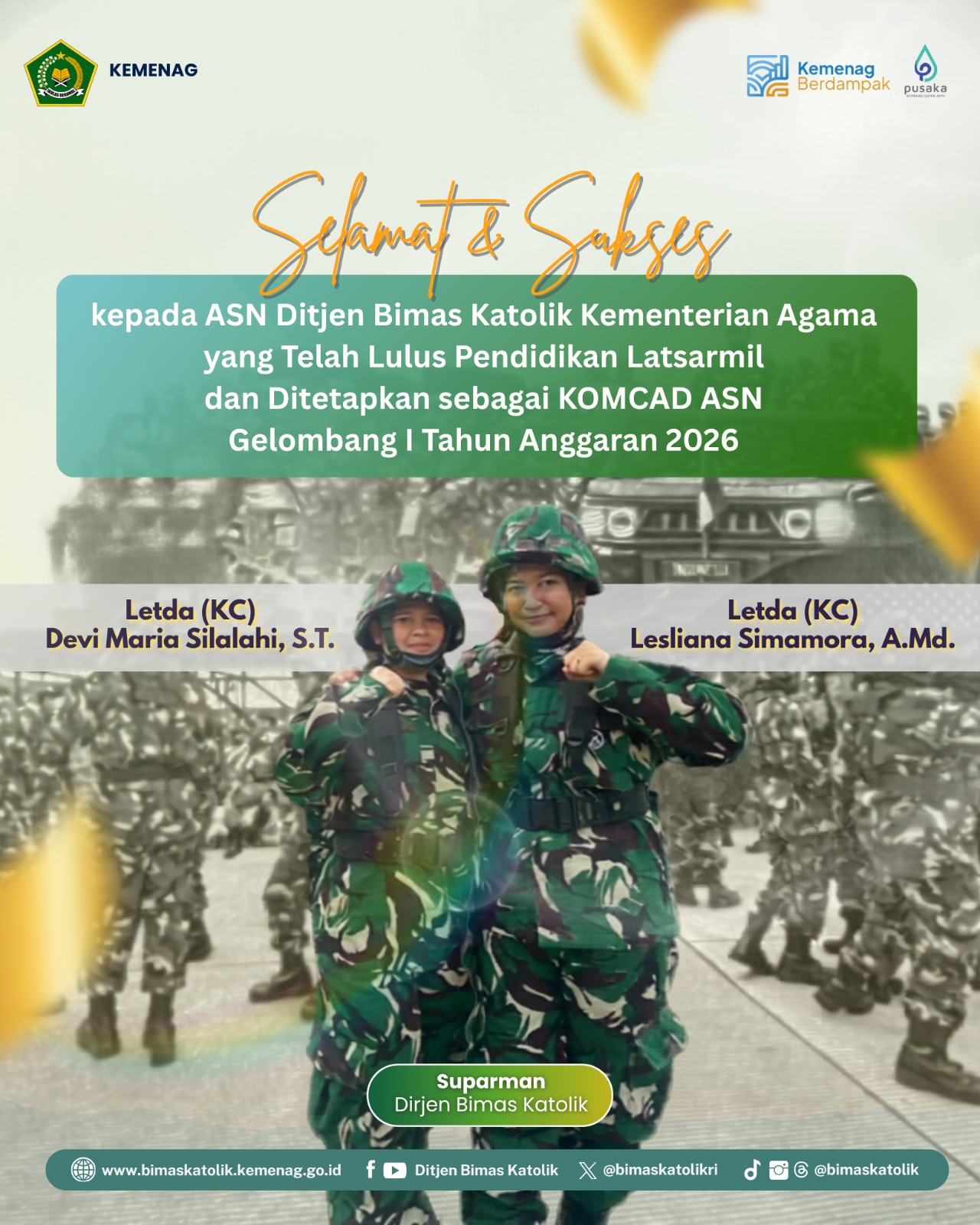 Selamat dan Sukses kepada ASN Ditjen Bimas Katolik yang Ditetapkan sebagai KOMCAD ASN Gelombang I TA 2026