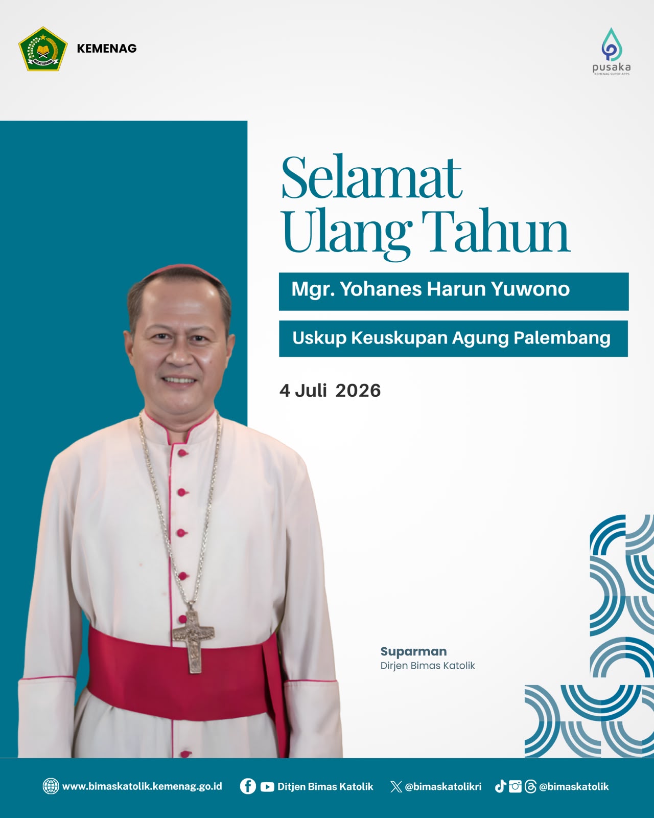 Selamat Ulang Tahun Mgr. Yohanes Harun Yuwono